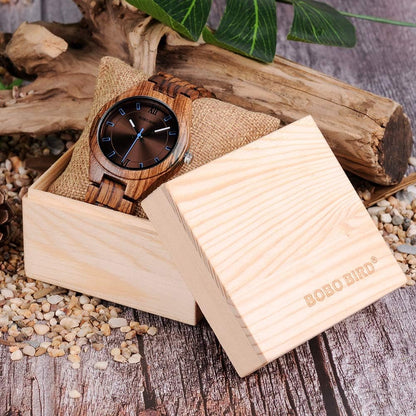 BOBO BIRD Special Design Mens Wooden Watches Sport Quartz Timepieces (Brown face)