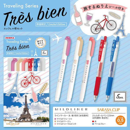 ZEBRA SE-TR-5CF Sarasa Clip Mild Liner Set, Traveling Series, Eiffel Tower, Mixed 5 Piece Set