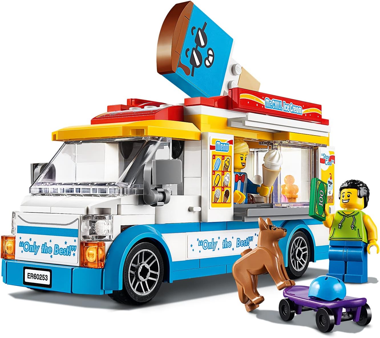 Lego City Ice-Cream Van 60253 Playset, Featuring an Ice-Cream Van, Ice-Cream Lady and Skateboarder Minifigures, and a Cute Dog Figure; Great Gift for Kids (200 Pieces)