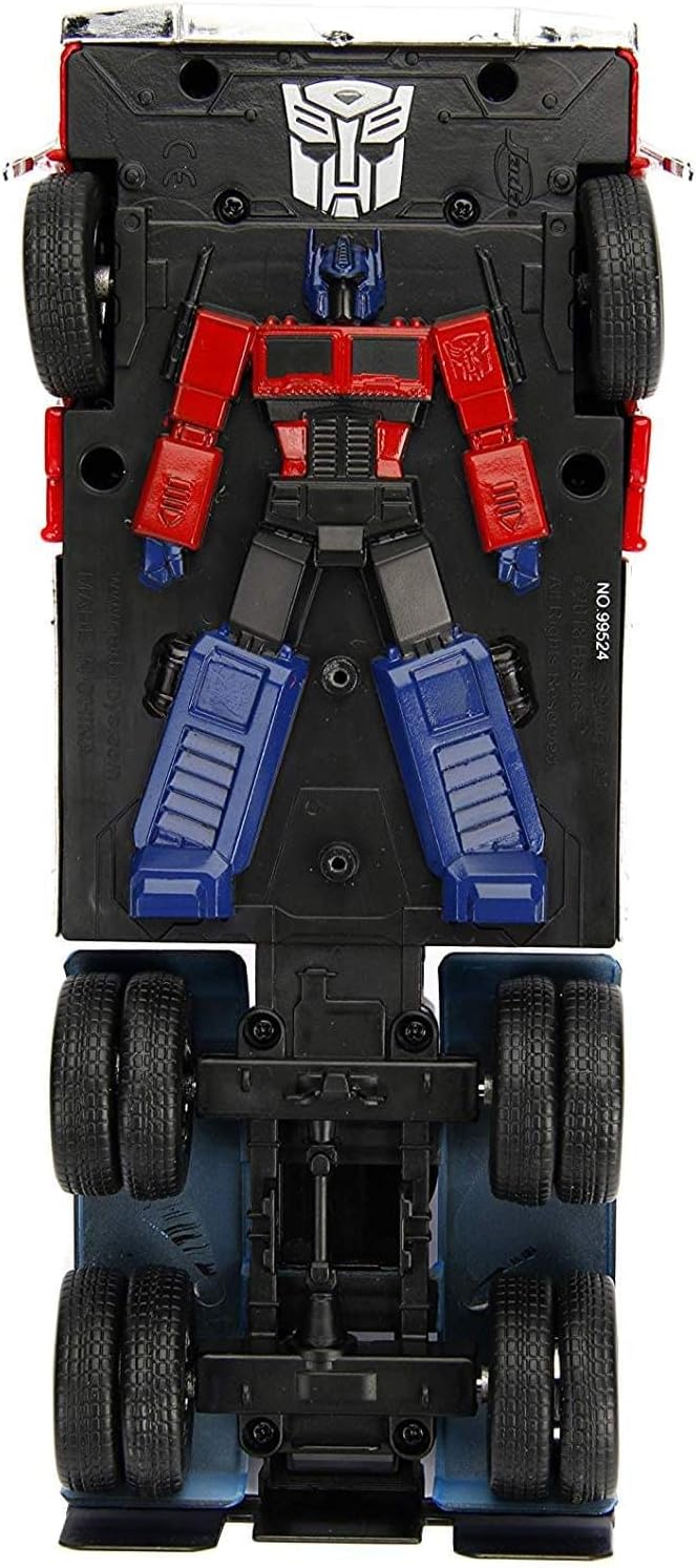 Jada Toys Transformers G1 Optimus Prime Truck with Robot on Chassis Die-cast Car,Red, 1: 24 Scale