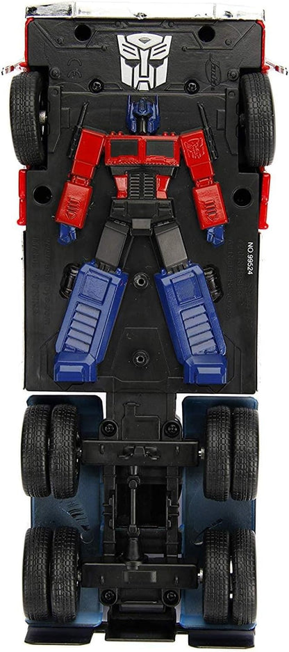 Jada Toys Transformers G1 Optimus Prime Truck with Robot on Chassis Die-cast Car,Red, 1: 24 Scale
