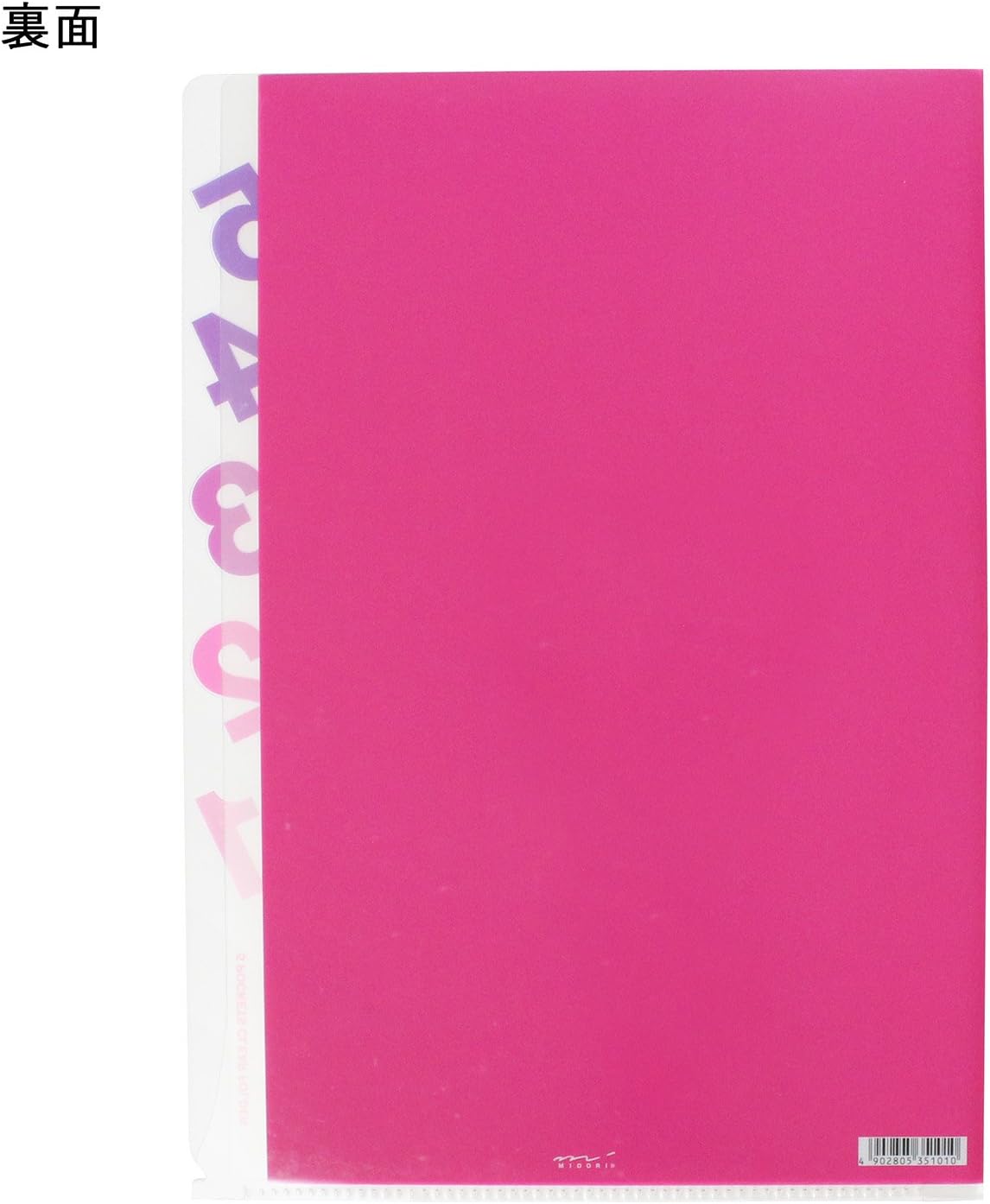 Midori 35101006 Clear File 5 Pocket Clear Holder, A4, Die Cut, Number Pattern, Pink