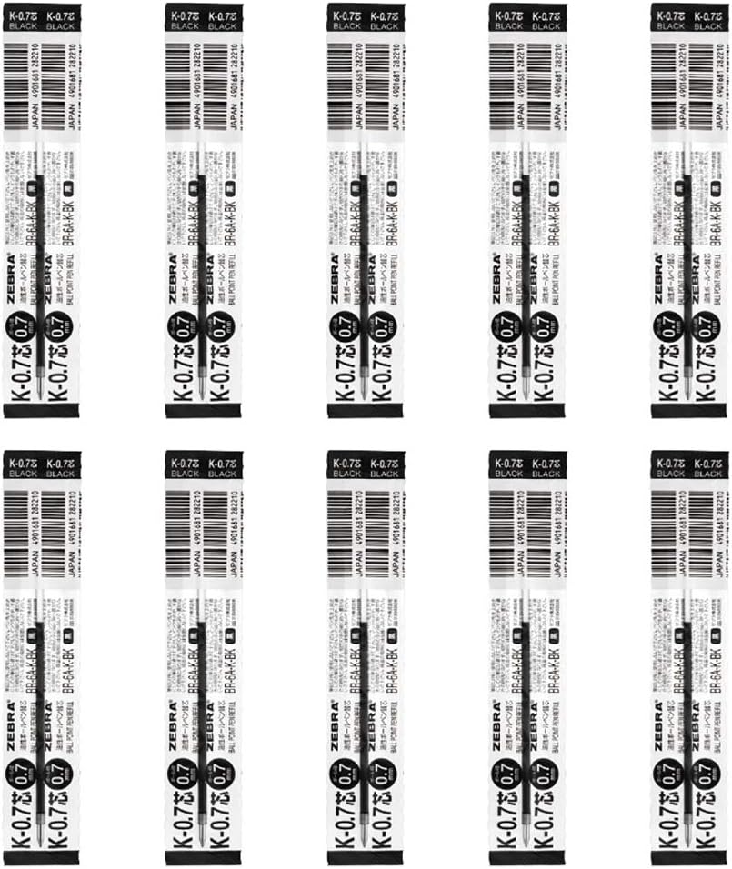ZEBRA B-BR-6A-K-BK Oil-Based Ballpoint Pen Refill, Jim Knock, K-0.7 Core, Black, 10 Pieces