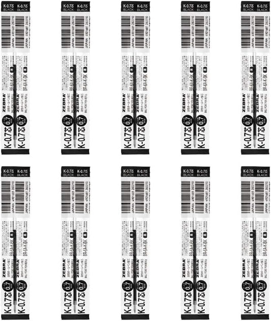 ZEBRA B-BR-6A-K-BK Oil-Based Ballpoint Pen Refill, Jim Knock, K-0.7 Core, Black, 10 Pieces