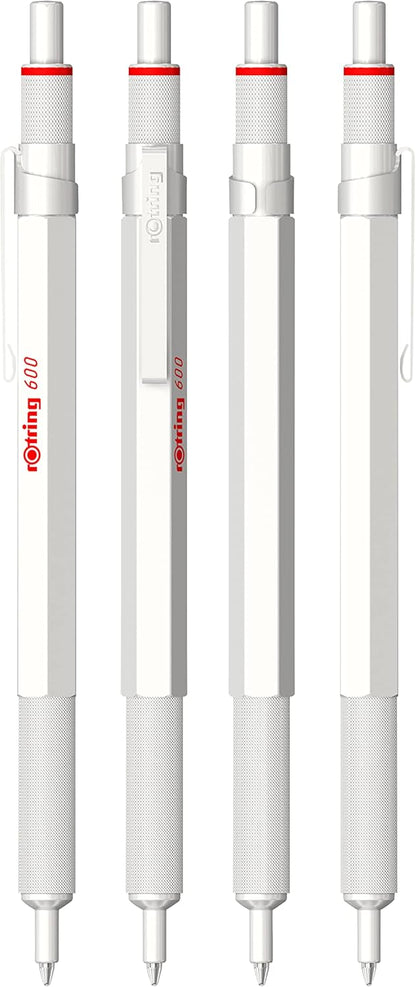 Rotring 600 Metallic Ballpoint Pen Medium Point Black Ink Pearl White Barrel Refillable 1 Count