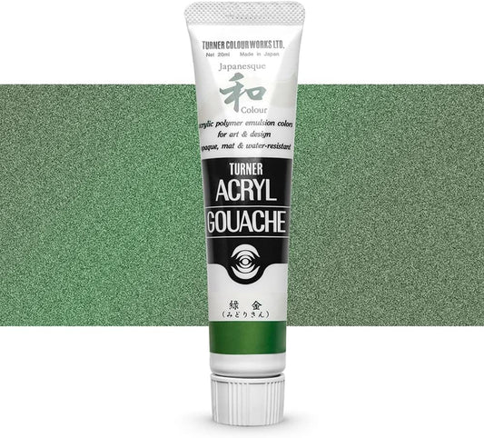 Turner Colour Works Acryl Gouache Artist Acrylic Paint - Single 20 ml Tube - Japanesque Green Gold (Metallic)