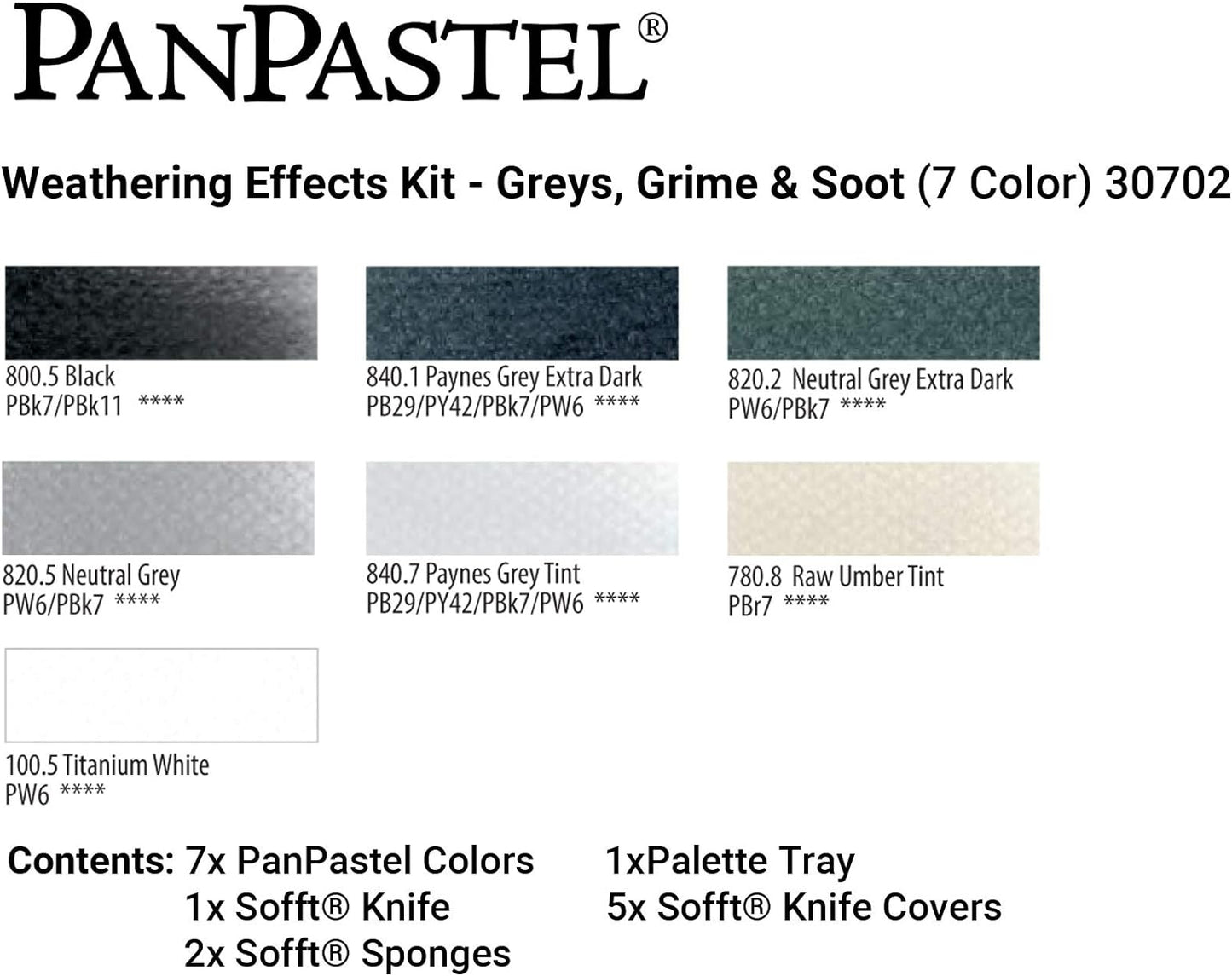 PanPastel Artist Pastels by GOLDEN, Greys, Grime & Soot Set, 7 Color, Professional Artist Pastels, Unique Pan Format (cake-like)