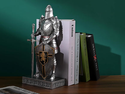 HDMbigmi King's Guard Knight with Shield Desktop Accessories Statue Medieval Knight Ornament Paperweight for Office and Home Top Collection as Gift 12.60 Inch (Silver)