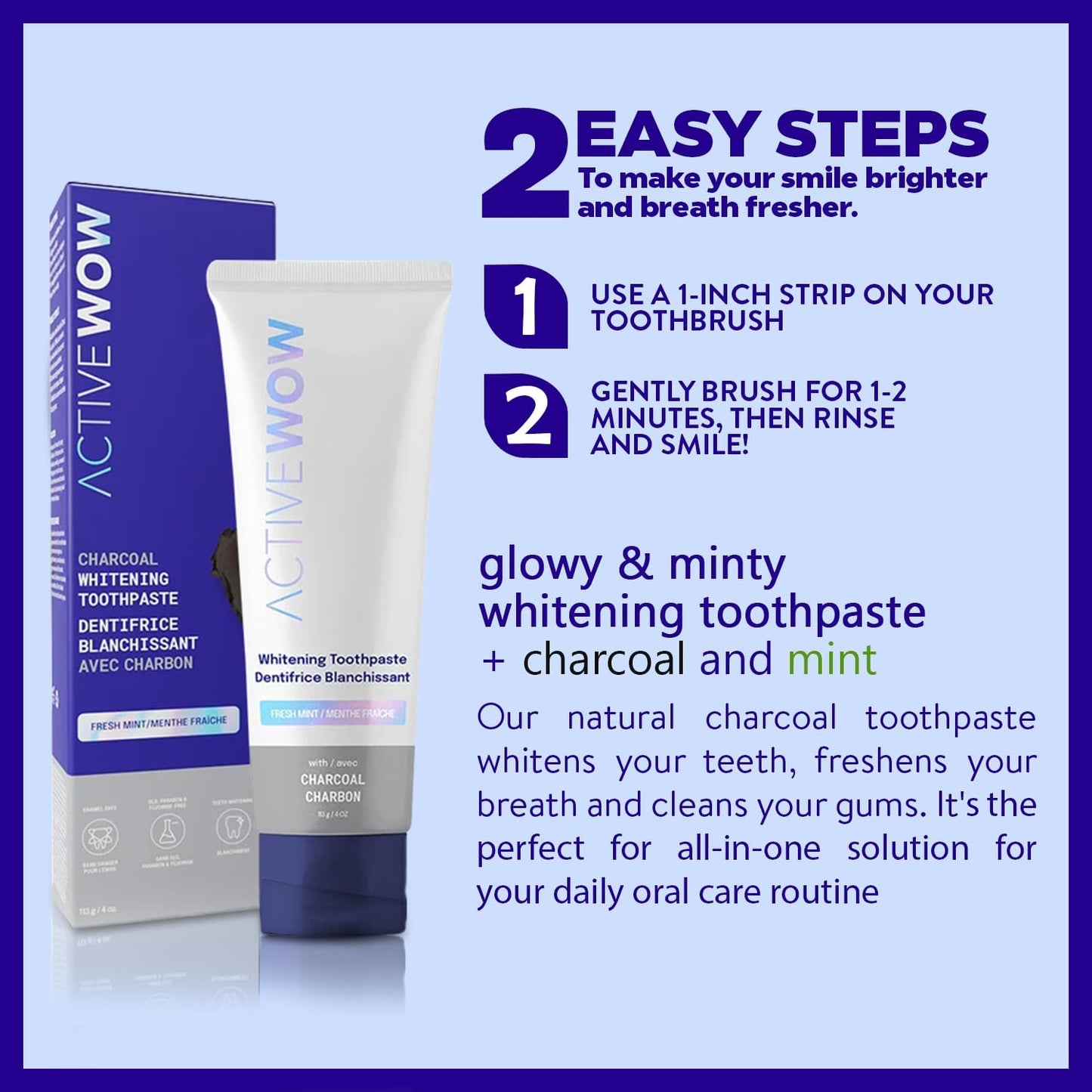 Active Wow Activated Charcoal Toothpaste - Charcoal Toothpaste for Whitening, Charcoal Teeth Whitening, Made with Organic Coconut Oil & Xylitol, Charcoal Activated Toothpaste (4 Ounce (Pack of 1))