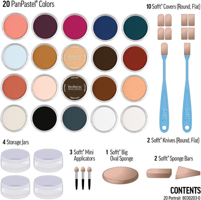 PanPastel Artist Pastels by GOLDEN, Portrait Set, 20 Color, Professional Artist Pastels, Unique Pan Format (cake-like)