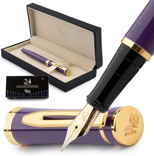 Wordsworth & Black Fountain Pen Set, Medium Nib, Includes 24 Ink Cartridges and Ink Refill Converter, Gift Case, Journaling, Calligraphy, Smooth Writing Pens [Velvet Purple] Perfect for Men and Women, main image