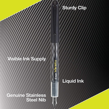 PILOT Varsity Disposable Fountain 6 Pack Combo, 3 Black and 3 Blue Pens