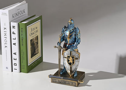 HDMbigmi King's Guard Ornament Knight Statue for Desk, Desktop Accessories Pen Holder Pen Stand Paperweight for Office and Home (Blue)