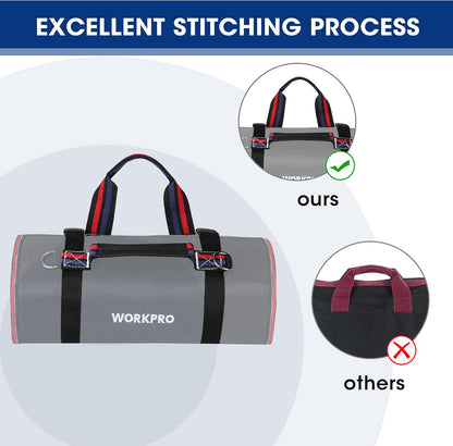 WORKPRO Roll Up Tool Bag With Detachable Pouches, Heavy Duty Organizer With 6 Pockets for Mechanic, Electrician, Plumber and Carpenter