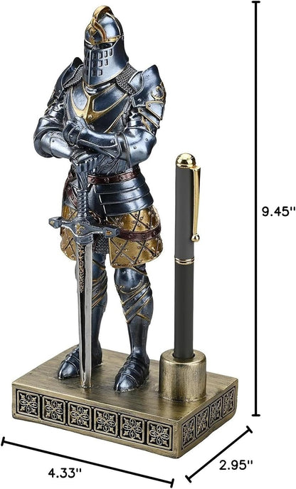 HDMbigmi King's Guard Knight Pen Stand Statue Office Pen Stand Desk Organizer For Men Top Collection as Gift 9.45 Inches (Blue)