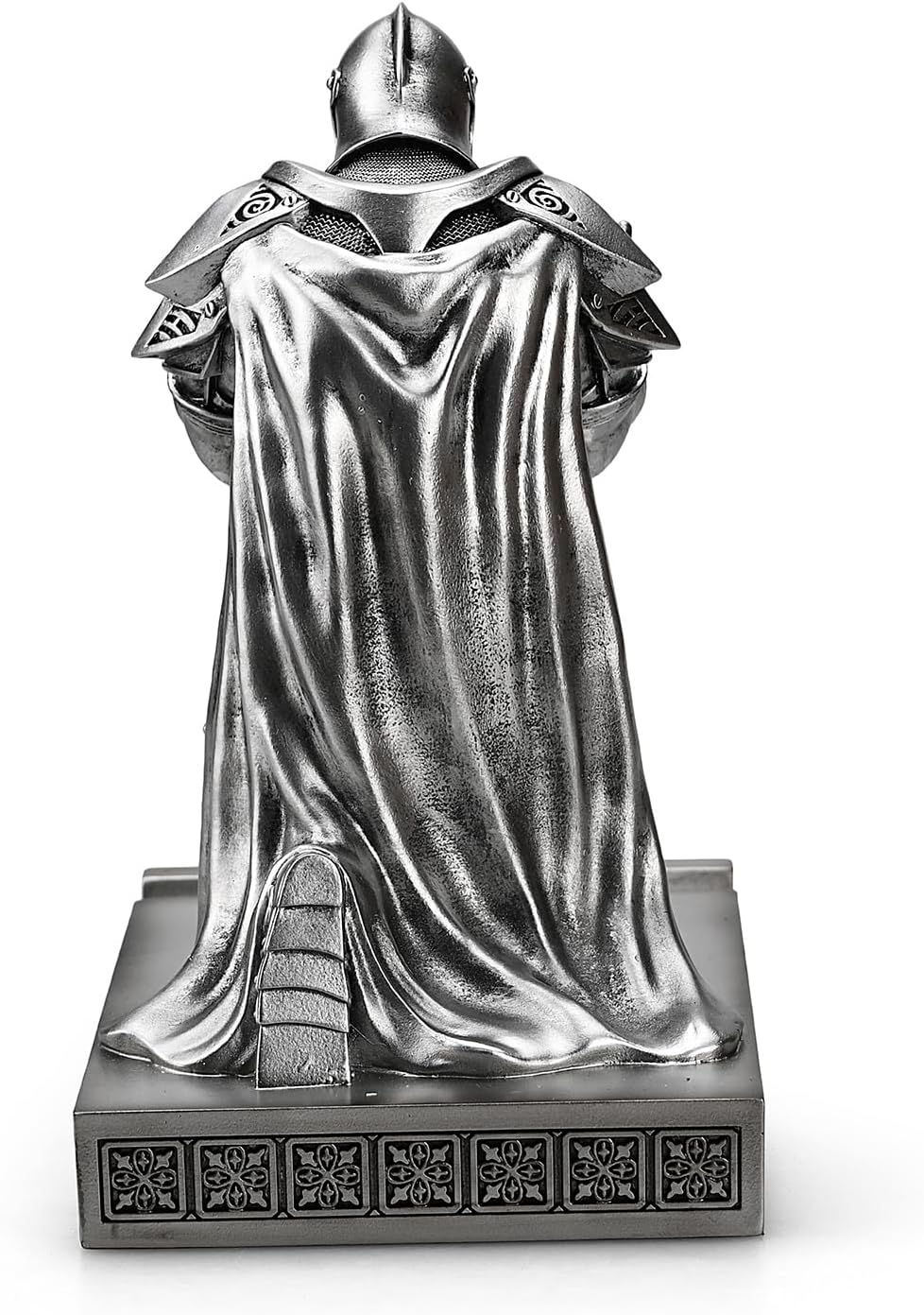 HDMbigmi King's Guard Leader Cloak Warrior Knight Pen Holder Mobile Phone Stand, Ornament Knight Statue, Pen Stand Paperweight with a Metal Sword Letter Opener for Office and Home (Silver)