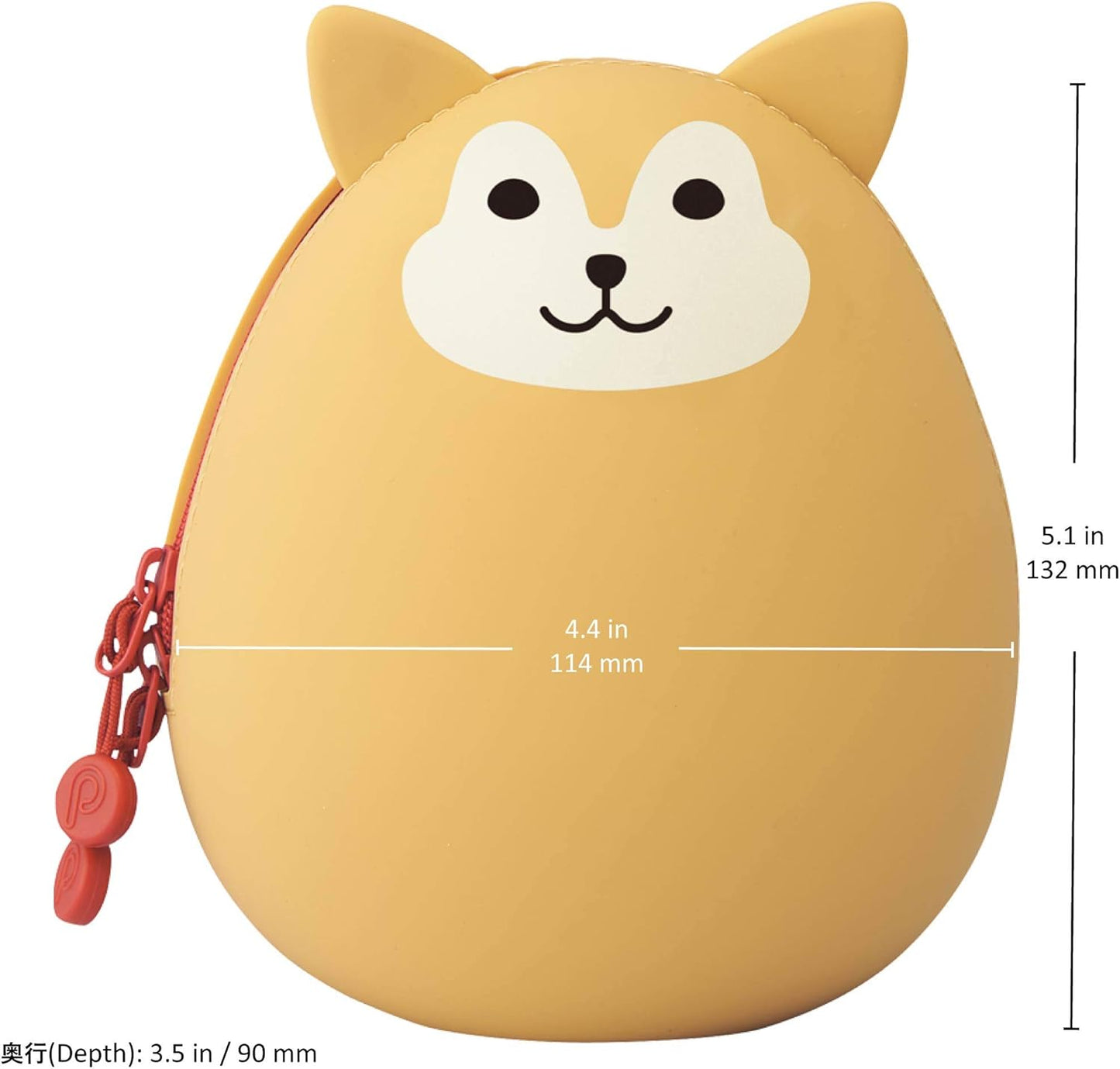 LIHITLAB PuniLabo Zipper Pouch, Egg-Shaped, 3.8" x 4.7", Calico Cat (A7783-7), Large: 1.3 x 4.7 x 3.8 inches
