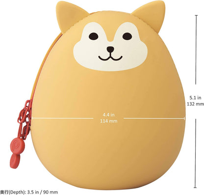 LIHITLAB PuniLabo Zipper Pouch, Egg-Shaped, 3.8" x 4.7", Calico Cat (A7783-7), Large: 1.3 x 4.7 x 3.8 inches
