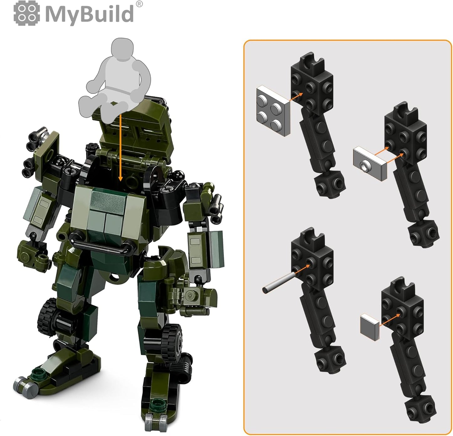 MyBuild Mecha Frame Armed Forces 7002 - Ajax Mech and Army Vehicle Building Toy Military Themed Builing Brick Set