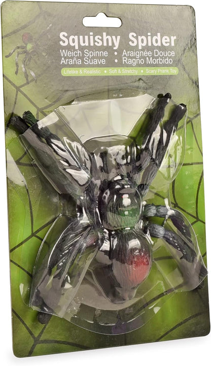 BOHS Rubber Jiggly Spider - Stretch & Squeeze - Realistic Big Soft Stretchy - Halloween Squishy Toy - Prank Bugs