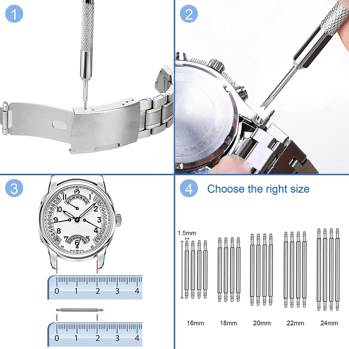 JOREST Watch Battery Replacement Kit, Watch Repair Screwdriver, Watch Band Replacement tool, Watch Wrench Back Remover, Watch Case Opener, Watch Back Remover Holder, Spring bar, Tweezers