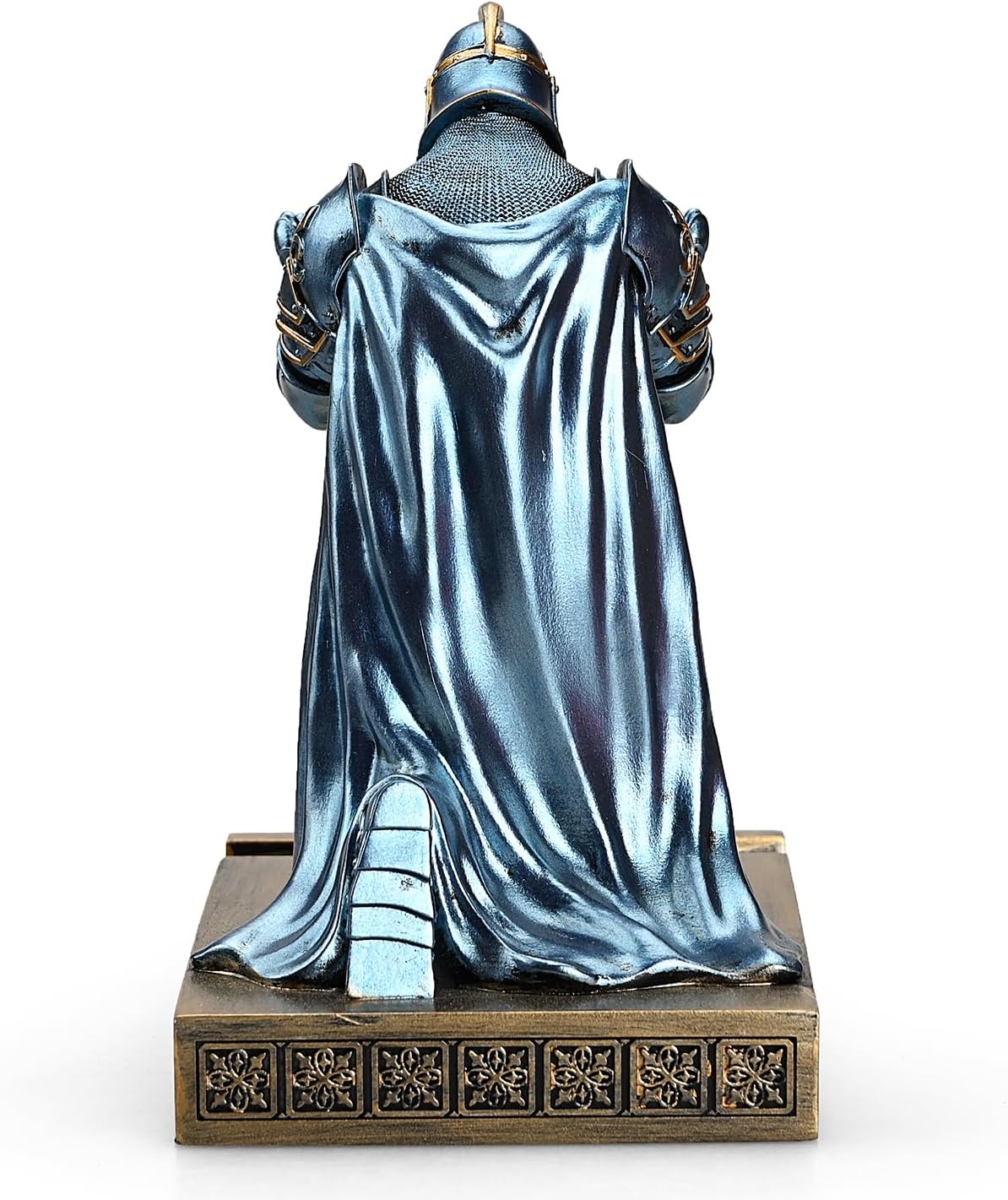 HDMbigmi King's Guard Leader Cloak Warrior Knight Pen Holder Mobile Phone Stand, Ornament Knight Statue, Pen Stand Paperweight with a Metal Sword Letter Opener for Office and Home (Blue)