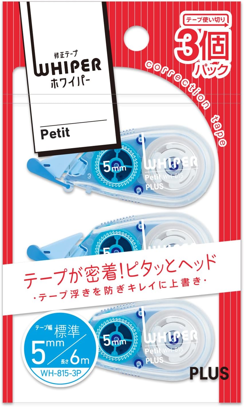 Plus WH-815-3P Correction Tape, White Petite, 0.2 inches (5 mm), Blue, Pack of 3 49-245