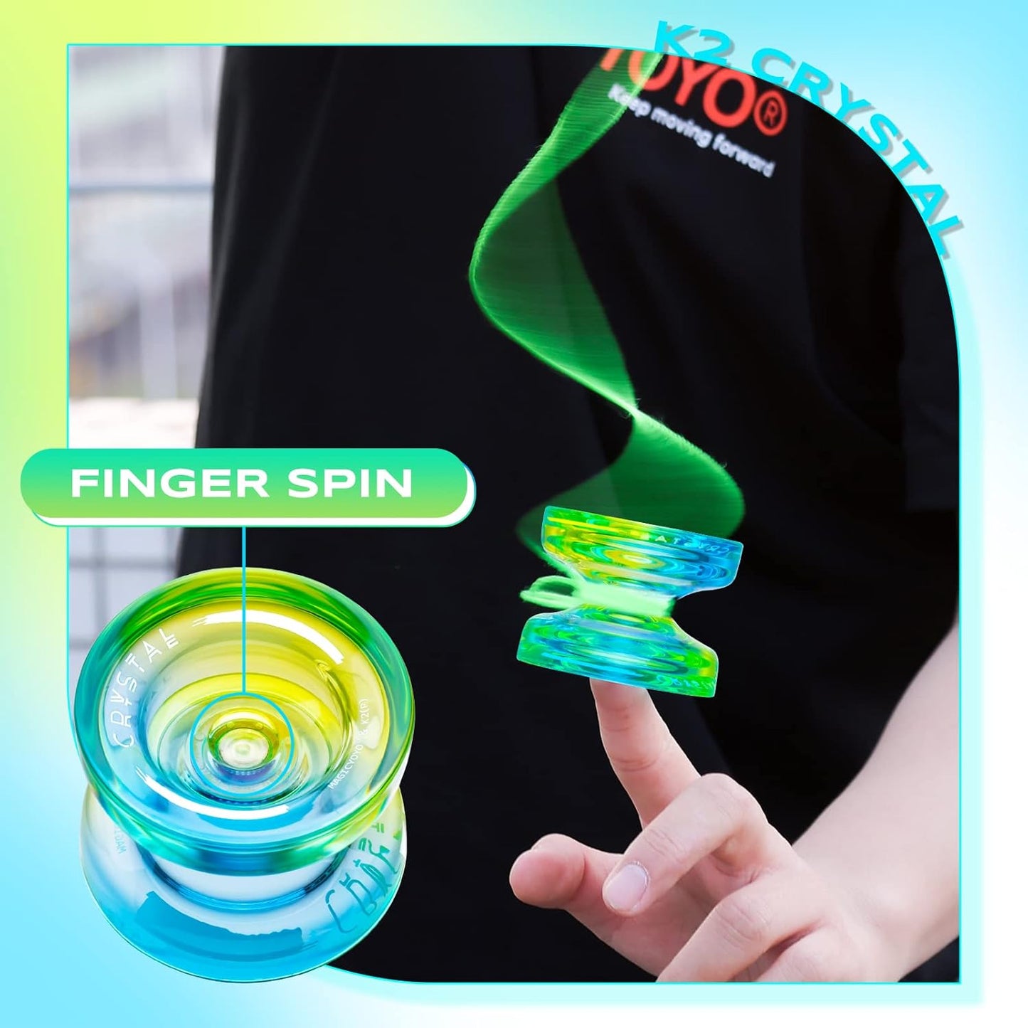 MAGICYOYO Responsive Yoyo for Kids Beginners, Dual Purpose Yo Yo K2 Unresponsive Yo-yo for Finger Spin Tricks Intermediate Play+12 Yoyo Strings+Bearing Tool +Storage Case(Blue Yellow)