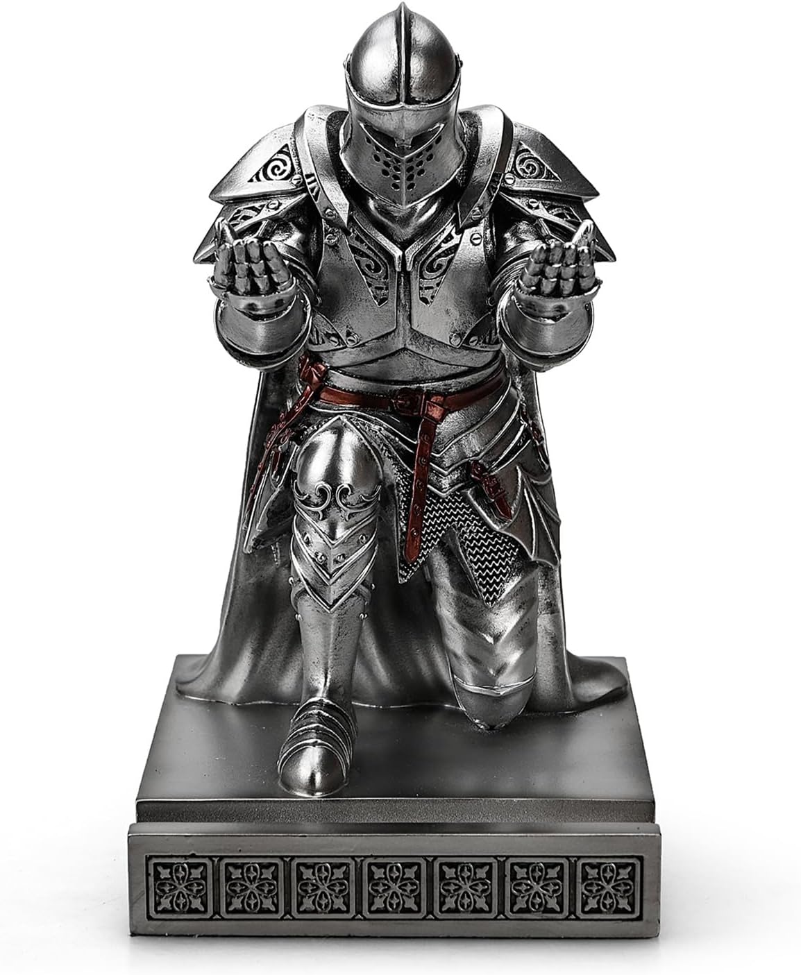 HDMbigmi King's Guard Leader Cloak Warrior Knight Pen Holder Mobile Phone Stand, Ornament Knight Statue, Pen Stand Paperweight with a Metal Sword Letter Opener for Office and Home (Silver)