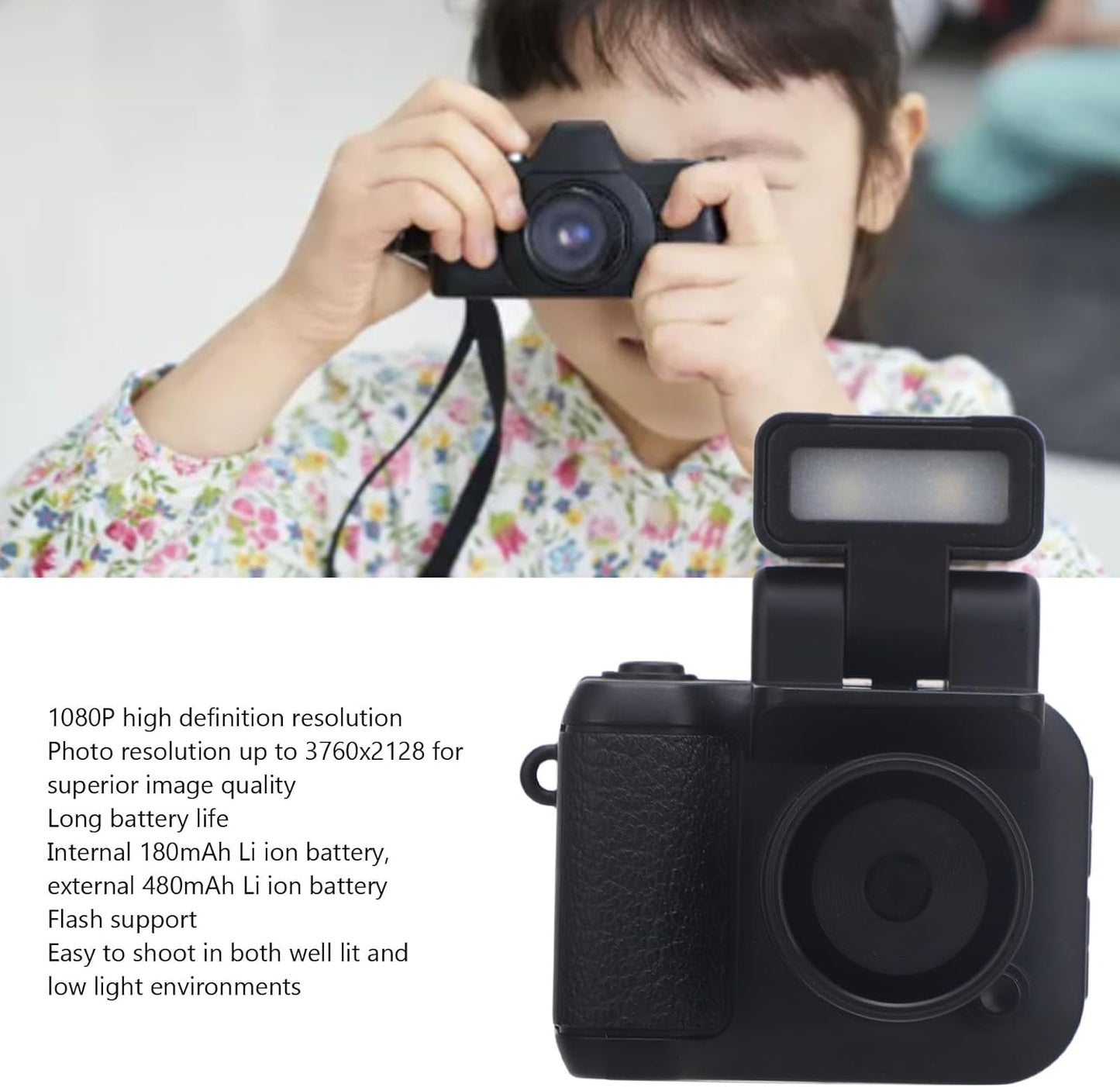 Culnflun Kids Camera Toy, 1080P HD Small Compact Digital Camera with Flashlight, 480mAh Battery, Christmas Birthday Gift