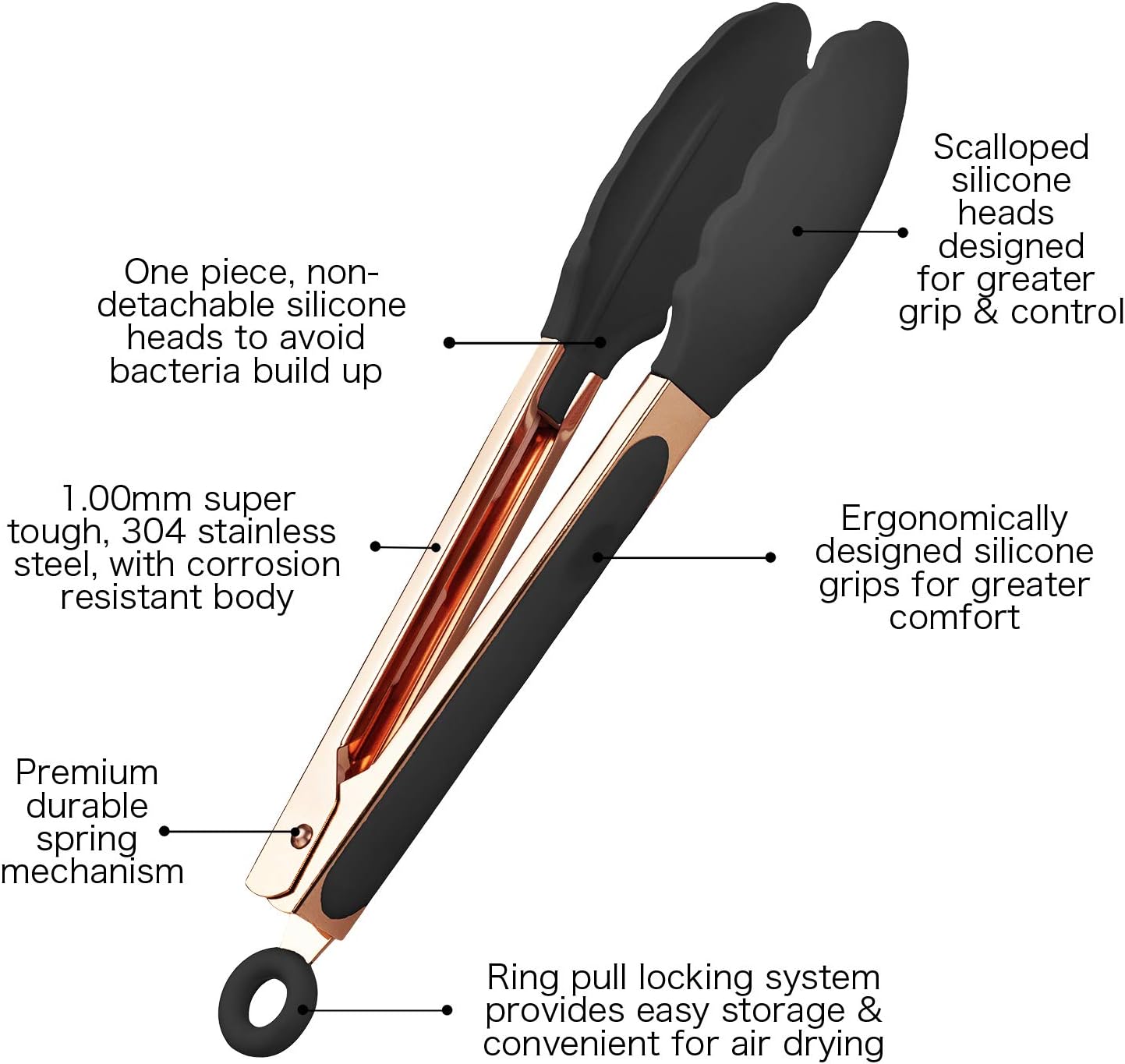 COOK WITH COLOR Stainless Steel Silicone Tipped Kitchen & BBQ Tongs Set, 2 Pc Tongs, Black