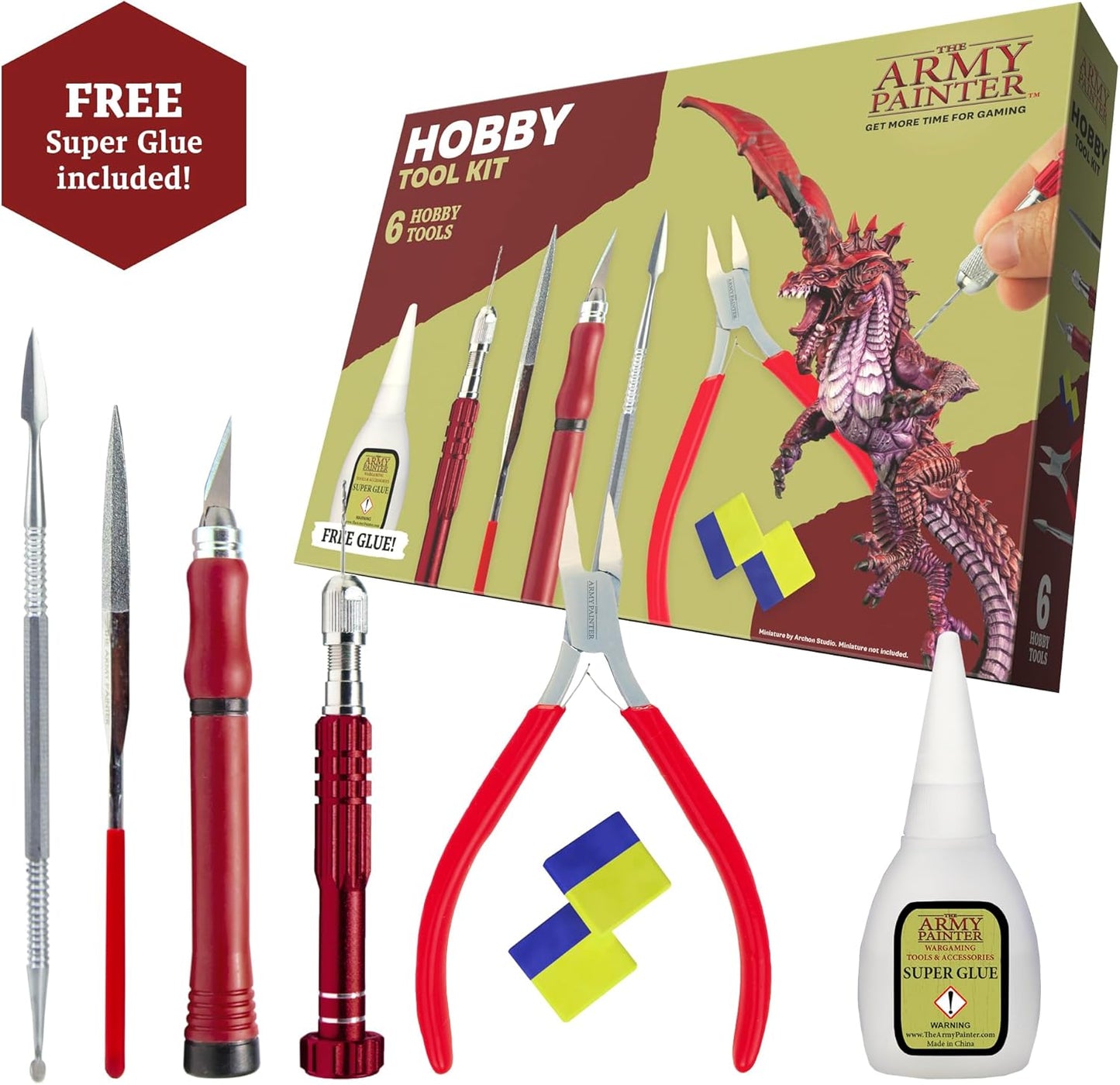 The Army Painter Hobby Tool Kit - 7-Piece Plastic Model Kit Tools for Miniatures with Green Stuff & Model Glue - Beginners Model Building Kits, Model Kit Accessories, Model Tool Kit for Plastic Models