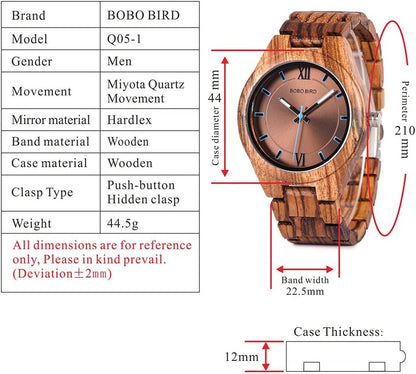 BOBO BIRD Special Design Mens Wooden Watches Sport Quartz Timepieces (Brown face)