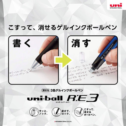 Mitsubishi Pencil Uni-ball RE3 Erasable 3-Color Ballpoint Pen Refill, 0.5mm, Black, Pack of 10 (URR10305.24)