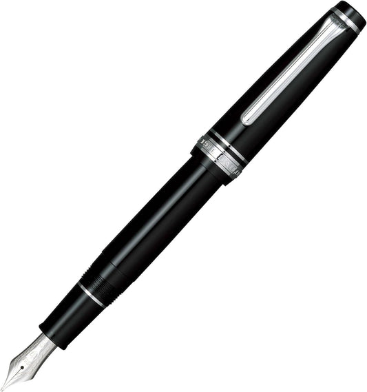 Sailor Fountain Pen, Professional Gear Slim Silver Black Medium Point 11-1222-420