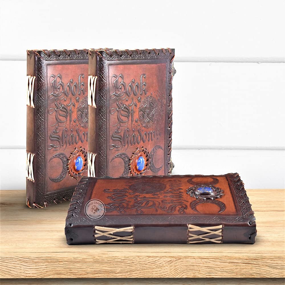 Egyptian Landscap Animal Flag Notebook Fabric Hardcover, Fully Customized Handmade Vintage Genuine Leather Journal, Embossed Celtic Pentagram, Book of Shadows (BOS) Notebook, Daily Notepad, Diary, Scrapbook, Gift for Men and Women, Brown, 9x7 Inches