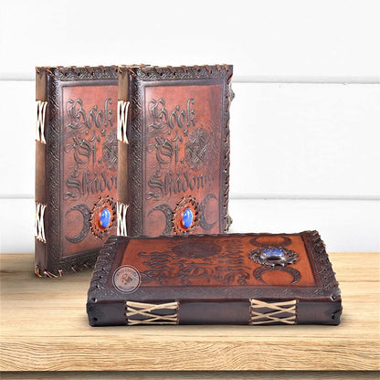 Egyptian Landscap Animal Flag Notebook Fabric Hardcover, Fully Customized Handmade Vintage Genuine Leather Journal, Embossed Celtic Pentagram, Book of Shadows (BOS) Notebook, Daily Notepad, Diary, Scrapbook, Gift for Men and Women, Brown, 9x7 Inches