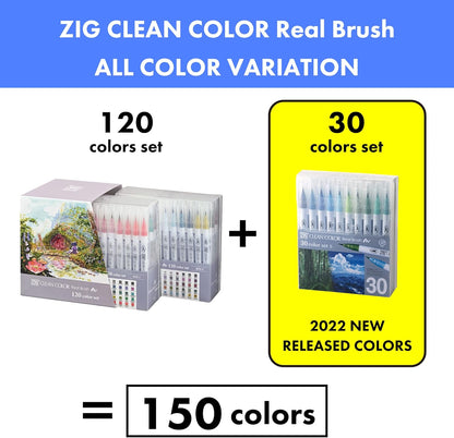 Kuretake ZIG Clean Color Real Brush, NEW 30 colors set B, Flexible Brush Tips, Watercolor Pens for Painting, Drawing, Calligraphy and Brush Lettering for Artists, Made in Japan