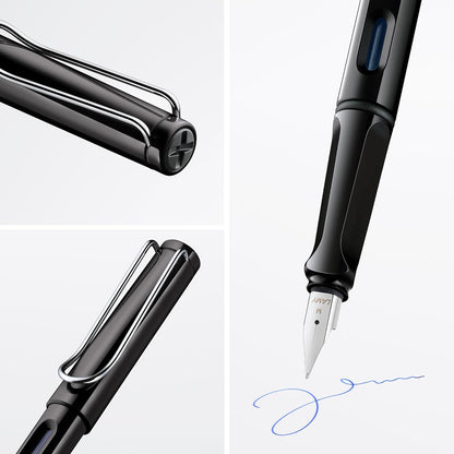 LAMY safari black - Fountain Pen with ergonomic grip & polished steel nib in size M - ideal for any Writing & Calligraphy - including LAMY T 10 blue cartridge - Right-Handed