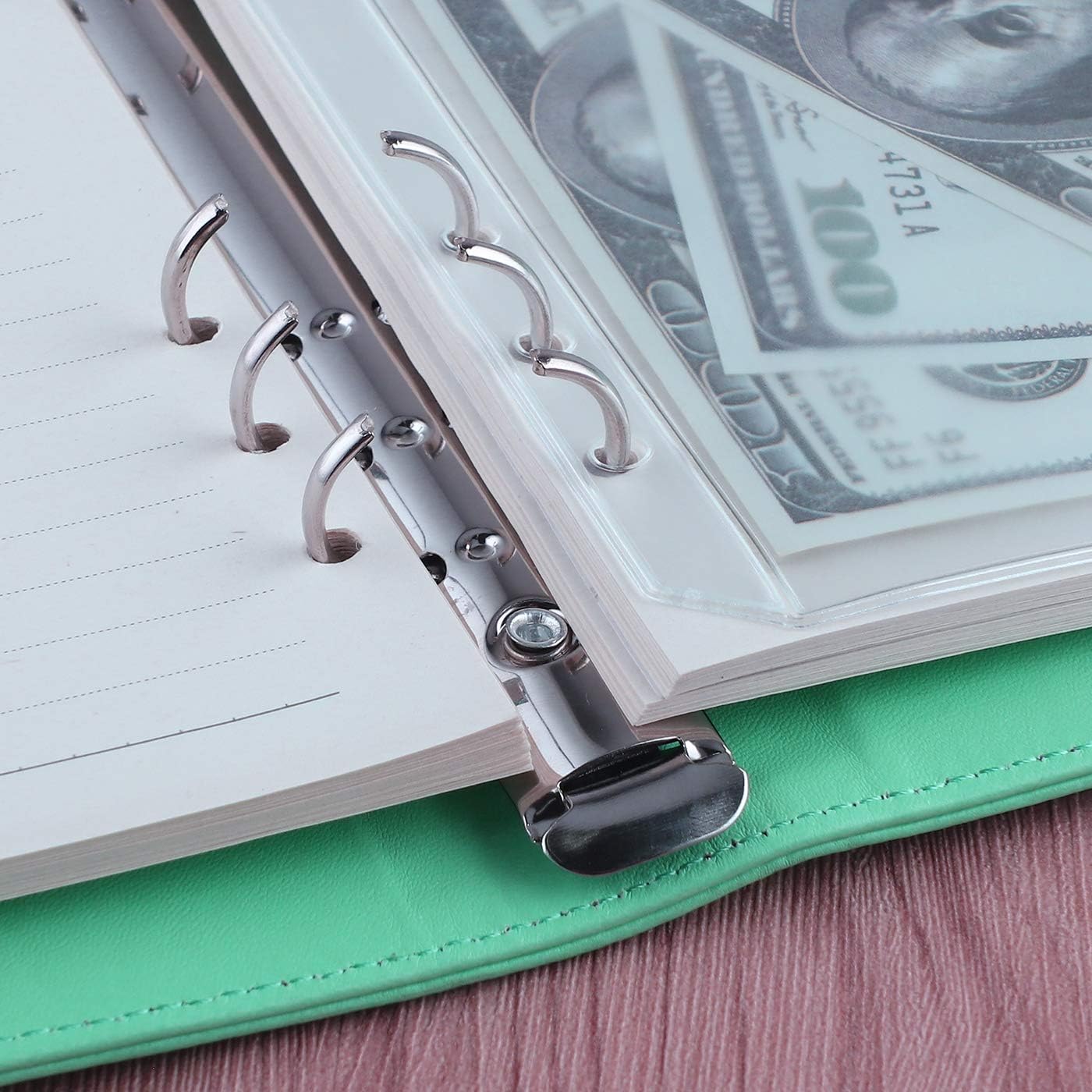 Antner A5 Notebook Binder 6 Ring Refillable Budget Planner Cover for Cash Organizer, PU Leather Loose Leaf Photocard Holder Aesthetic Binder with Magnetic Buckle for A5 Planner Inserts, Light Green