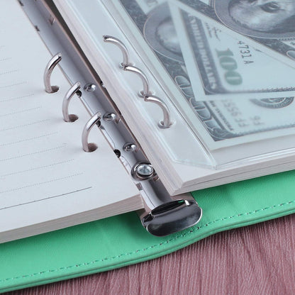 Antner A5 Notebook Binder 6 Ring Refillable Budget Planner Cover for Cash Organizer, PU Leather Loose Leaf Photocard Holder Aesthetic Binder with Magnetic Buckle for A5 Planner Inserts, Light Green