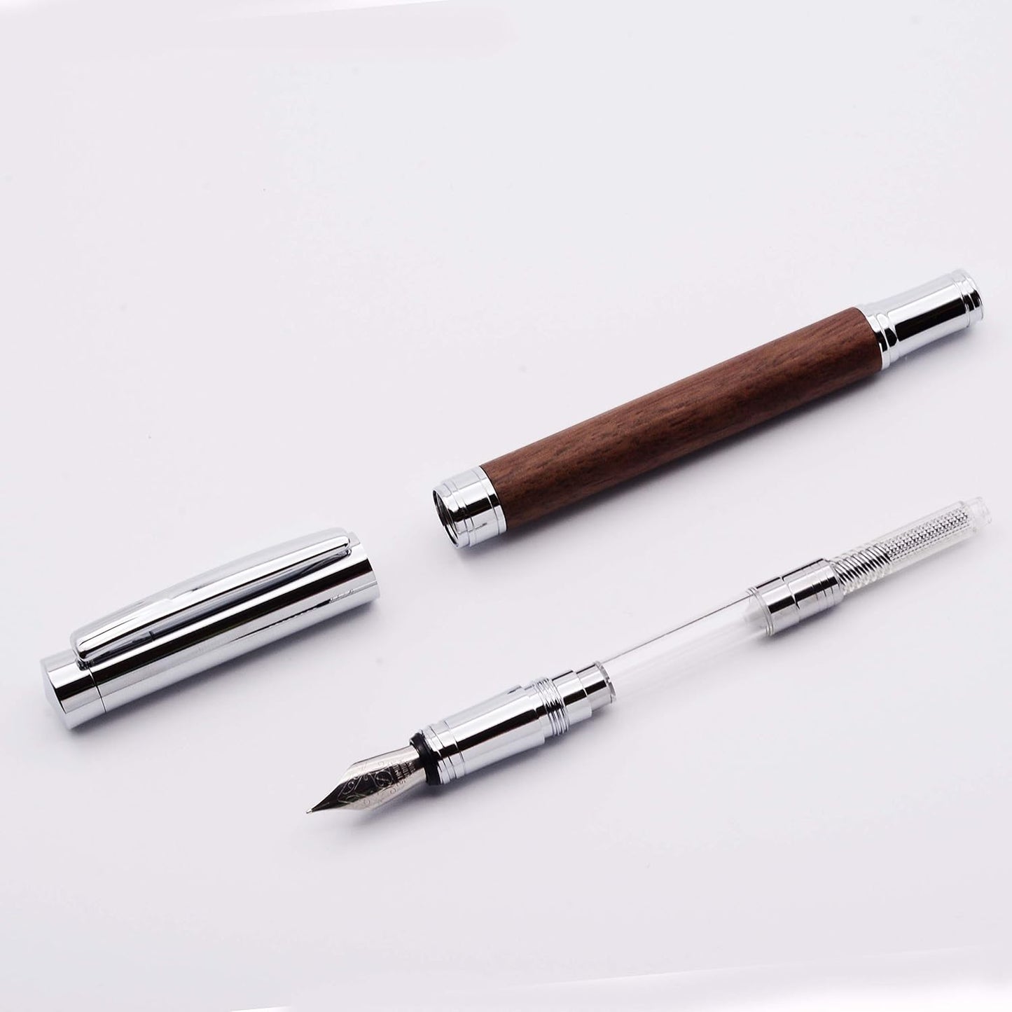 LACHIEVA Luxury Walnut Fountain Pen, Nice Pen with German-made Fine Nib, Converter, Cartridges. Nice Wood Pen Set for Men & Women. Best and Professional, Executive, Office Gift (Walnut).