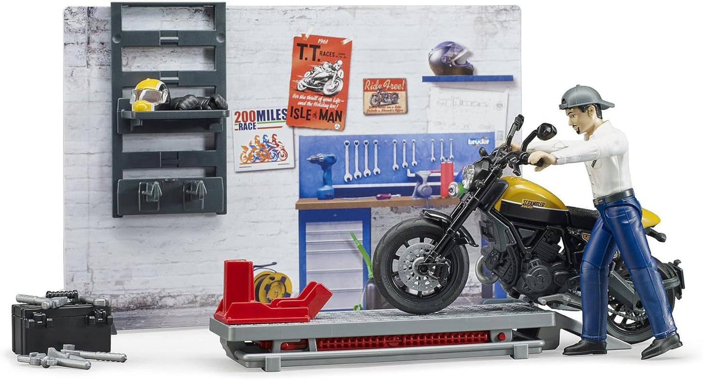 Bruder 62102 bworld Set - Motorcycle Service w Scrambler Ducati Full Throttle