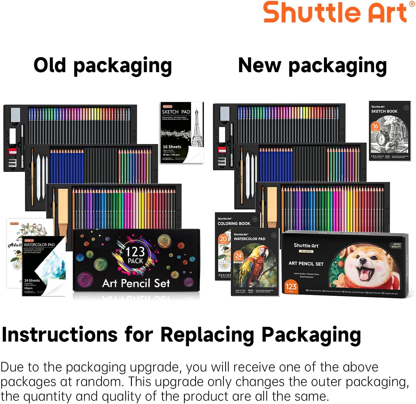 Shuttle Art Professional Drawing Kit, 123 Pieces of Drawing Pencils Set Includes Colouring Pencils, Watercolor, Charcoal, Graphite and Sketch, Ideal for Adults Children Artists