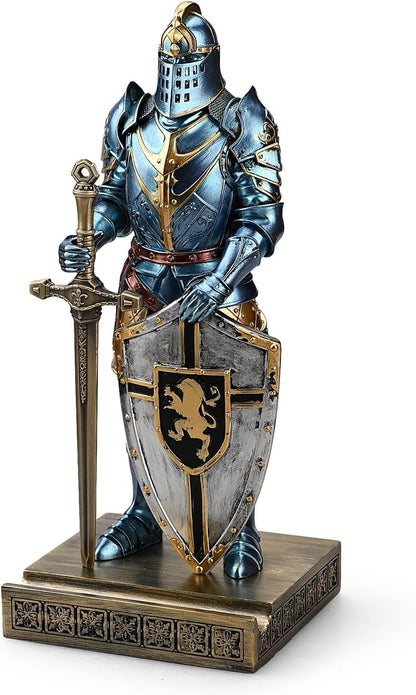 HDMbigmi King's Guard Ornament Knight Statue for Desk, Desktop Accessories Pen Holder Pen Stand Paperweight for Office and Home (Blue)