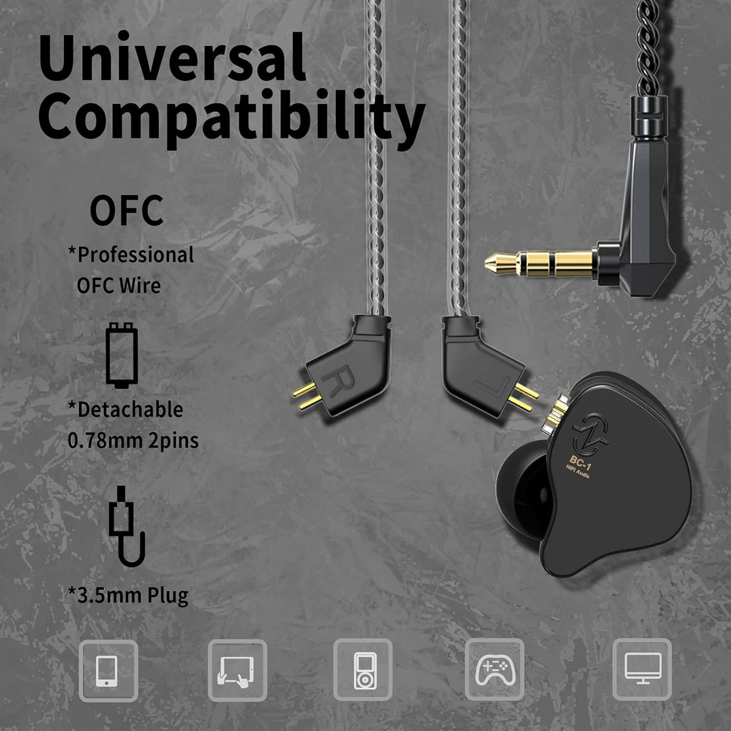 CCZ Yinyoo Melody in Ear Monitors Earphones Headphones Wired Earbuds without Microphone IEM HIFI Bass with 1DD 1BA, Ear fins, 4N OFC Cable for Musicians, Singer, on Stage, Studio (no mic, clear black)