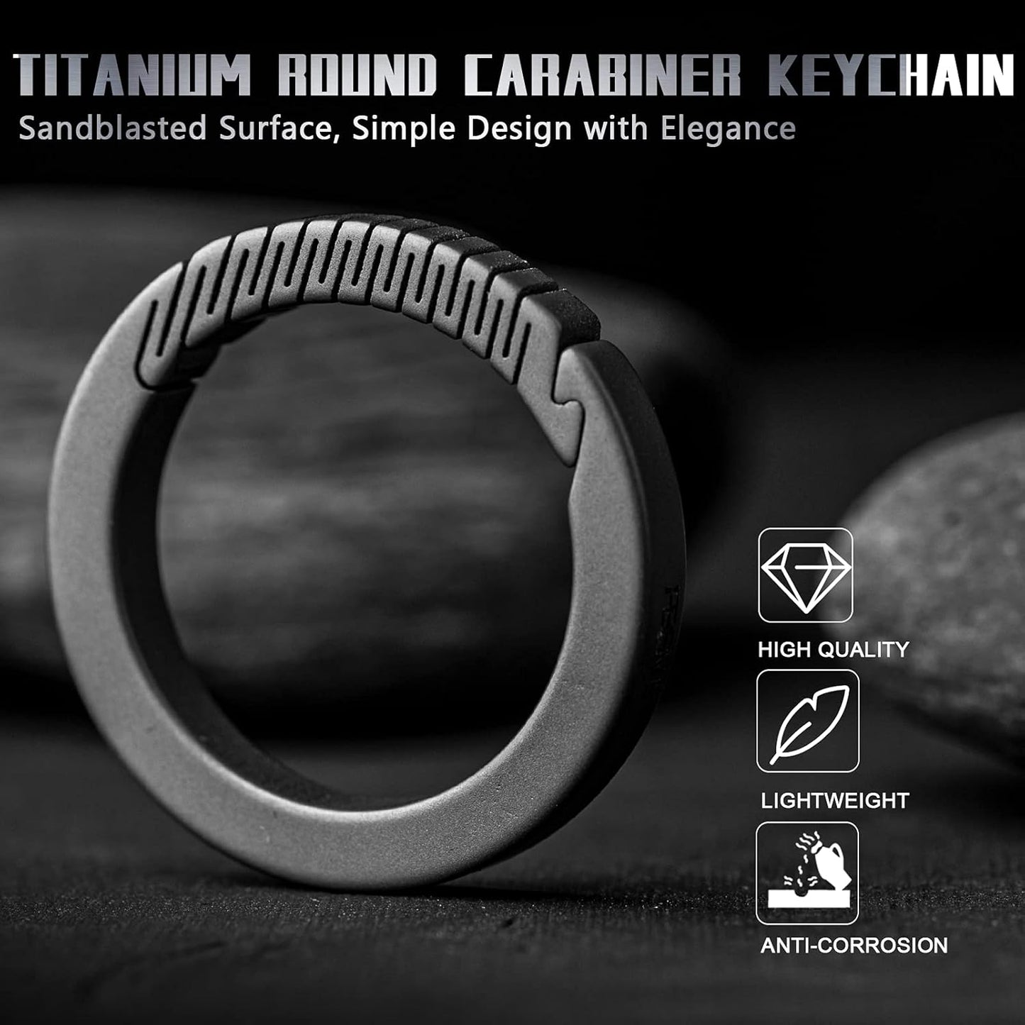 TISUR Titanium Carabiner Keychain Clip,D Key Rings for Keychains,Quick Release Keychain,Key Chain Clip for Men Women (Gray-Round)