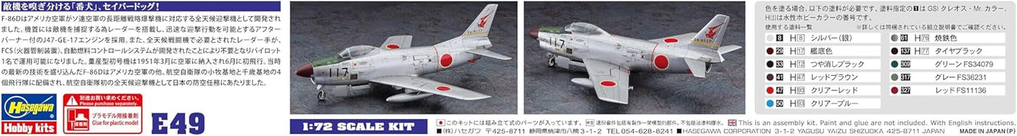 Hasegawa 1/72 Air Self-Defense Force F-86D Saber Dog Plastic Model E49
