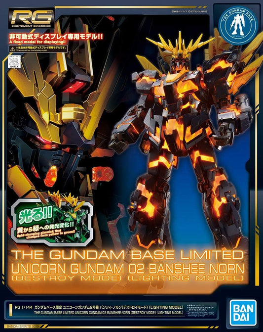 Bandai 1/144 RG RX-0 Unicorn Gundam Unit 2 Banshee Norn Destroy Mode Lighting Model Mobile Suit Gundam UC Gundam Base Limited
