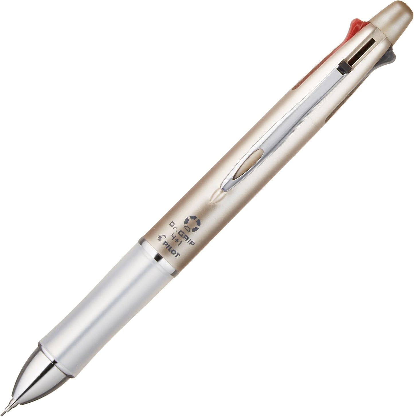 PILOT Dr. Grip 4+1, 4 Color 0.7 mm Ballpoint Multi Pen and 0.5 mm Pencil - Champagne Gold Body